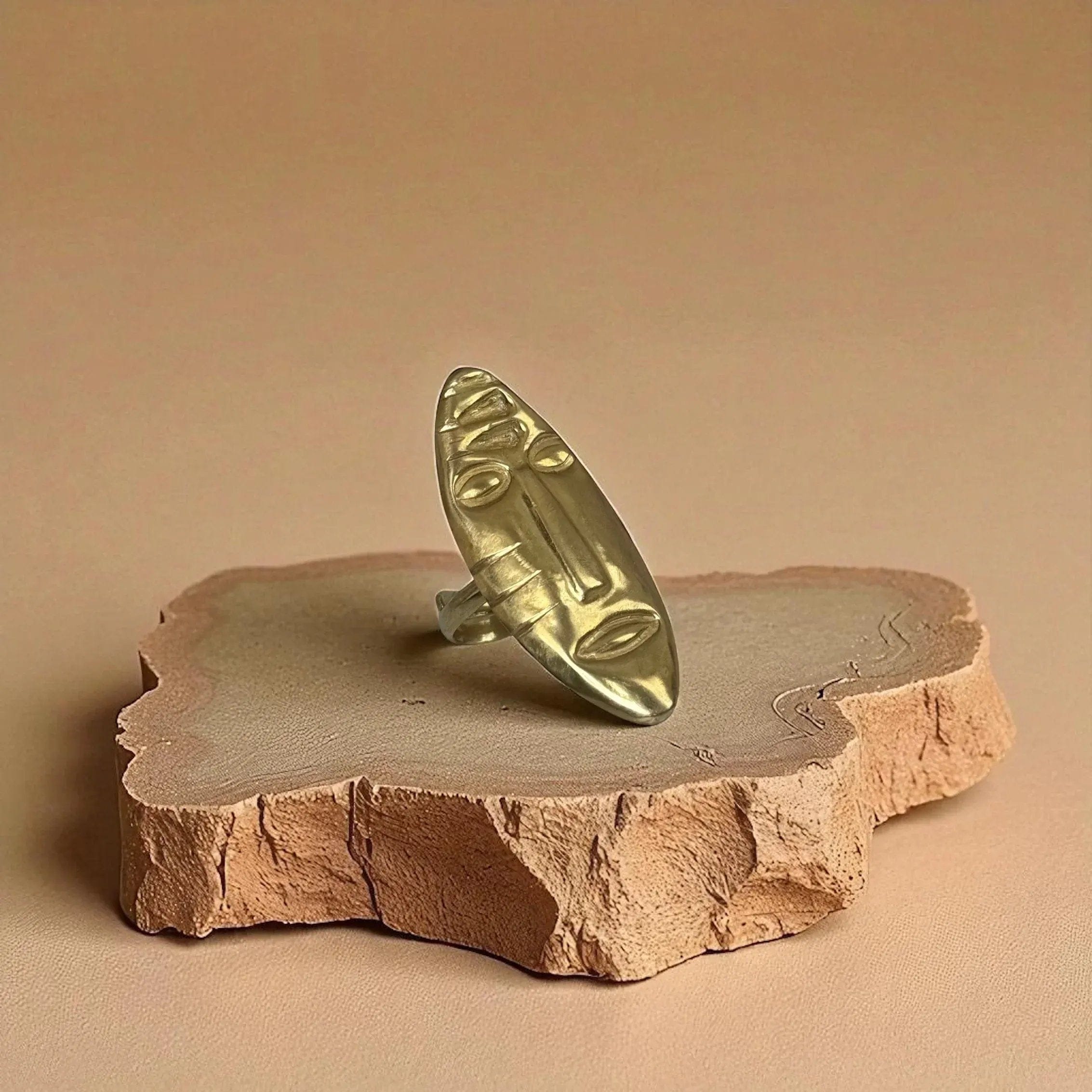 Gold-plated brass sculptural statement ring adjustable bold