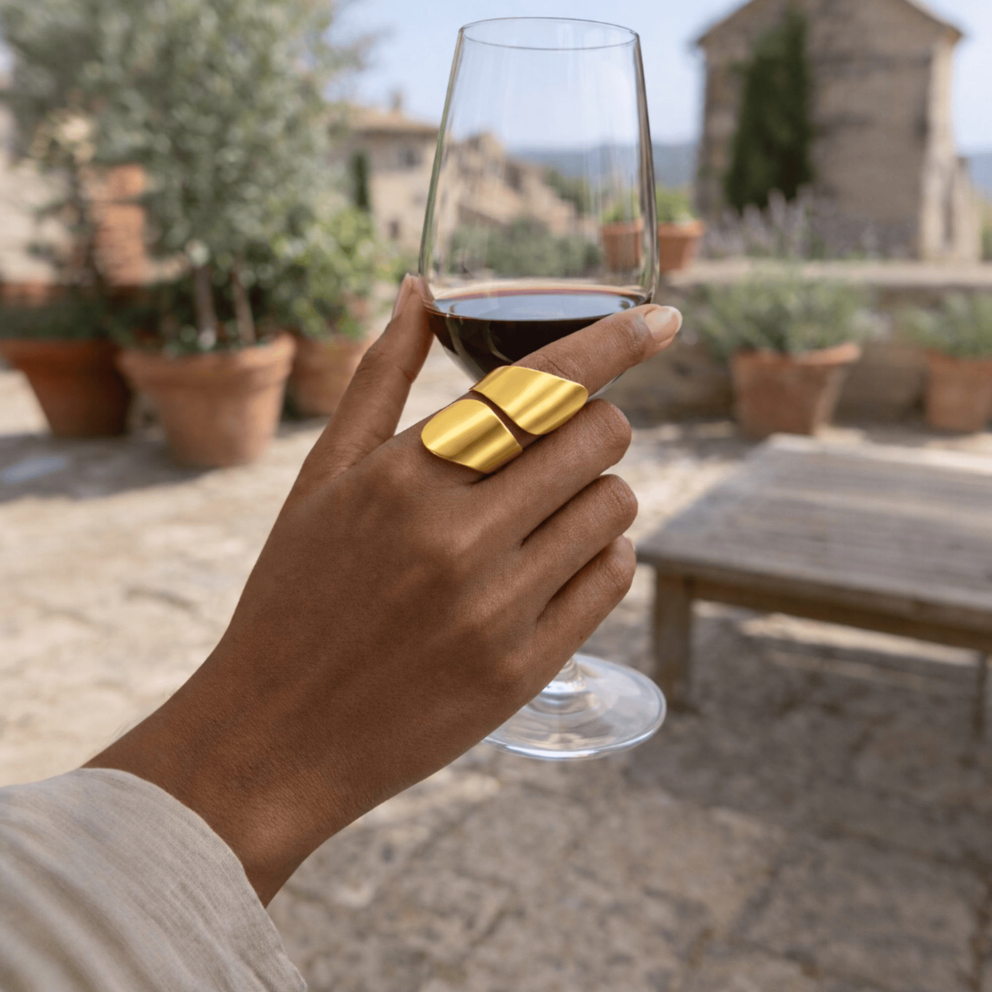 Gold-plated brass bold statement ring adjustable sculptural