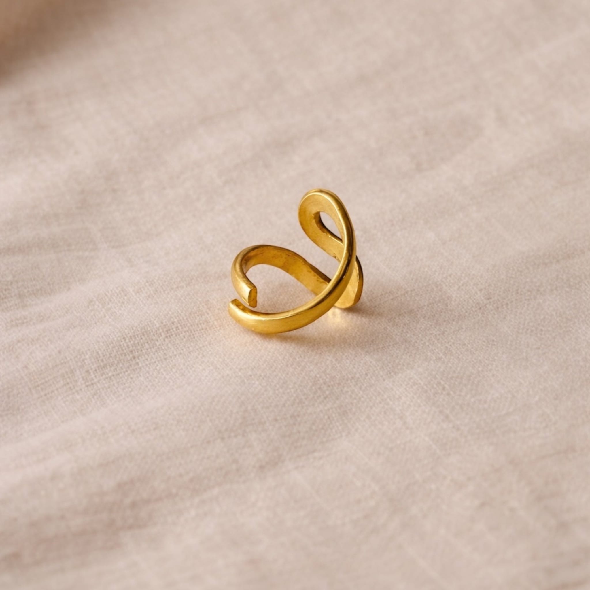 Gold-plated brass curved statement ring handcrafted
