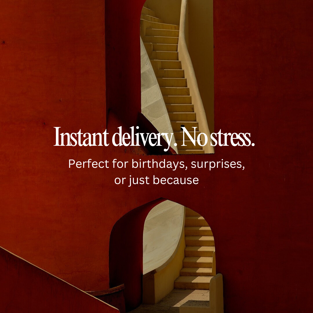 Staircase with a red wall and text overlay on a dark background