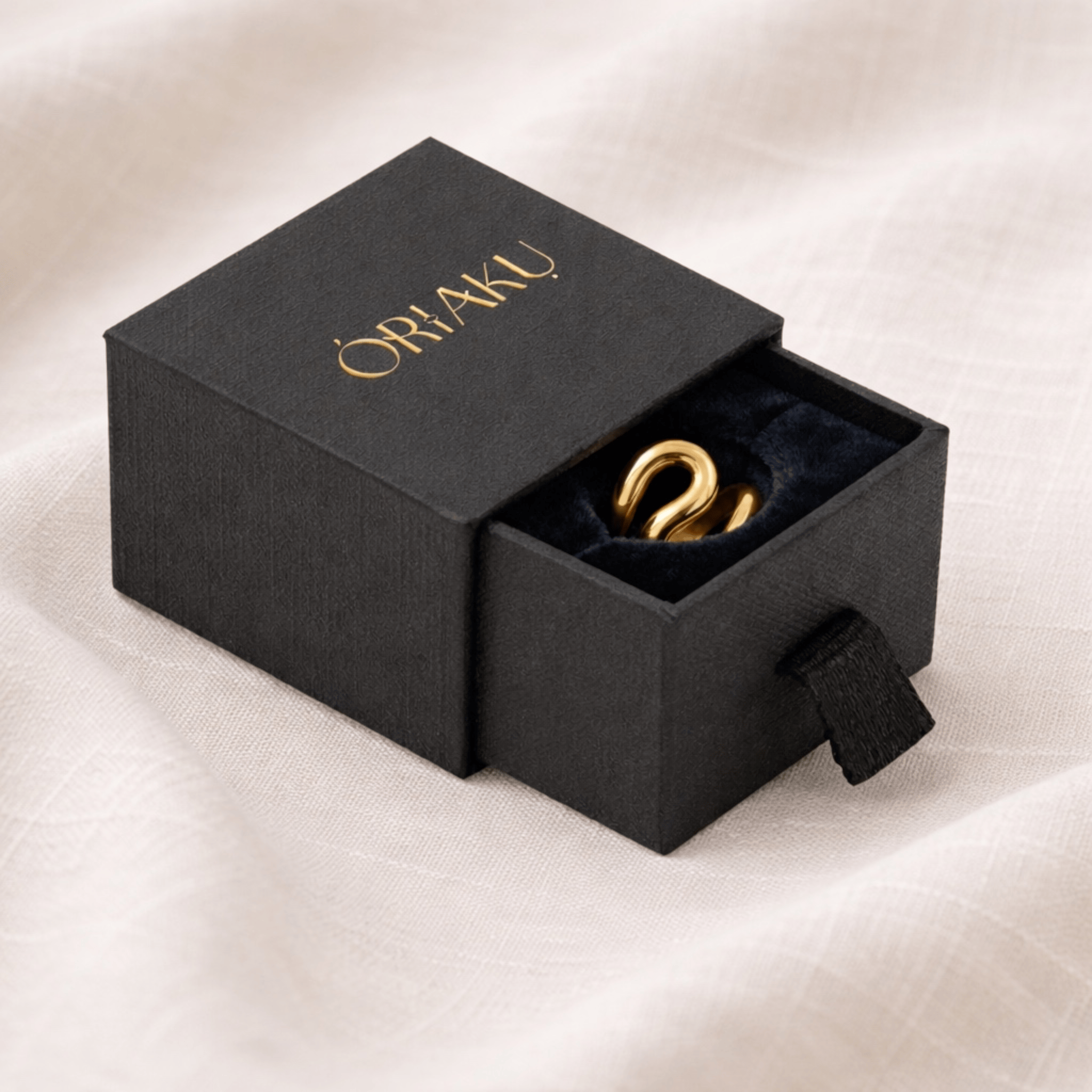 Gold-plated brass curved statement ring handcrafted