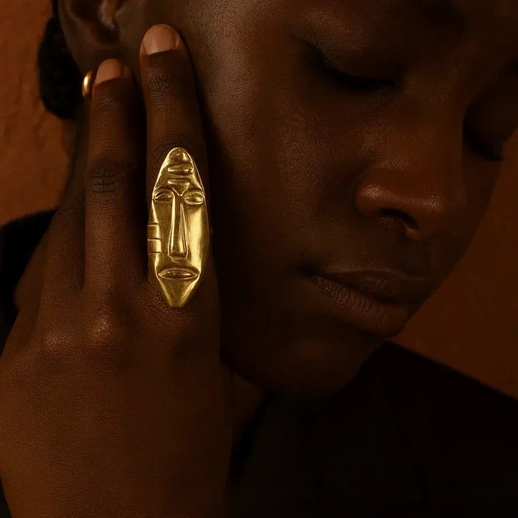 Gold-plated brass sculptural statement ring adjustable bold