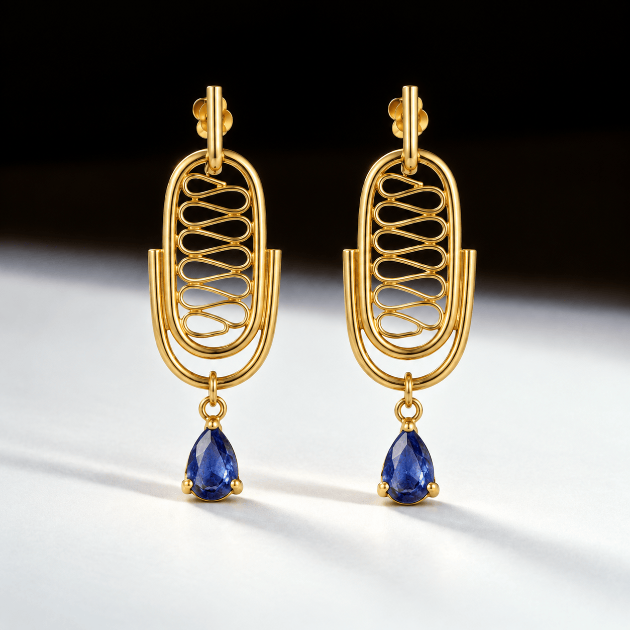 AMANI Tanzanite Earrings – gold-plated drop earrings with pear-cut tanzanites