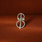 Silver ring with a unique design on a brown background